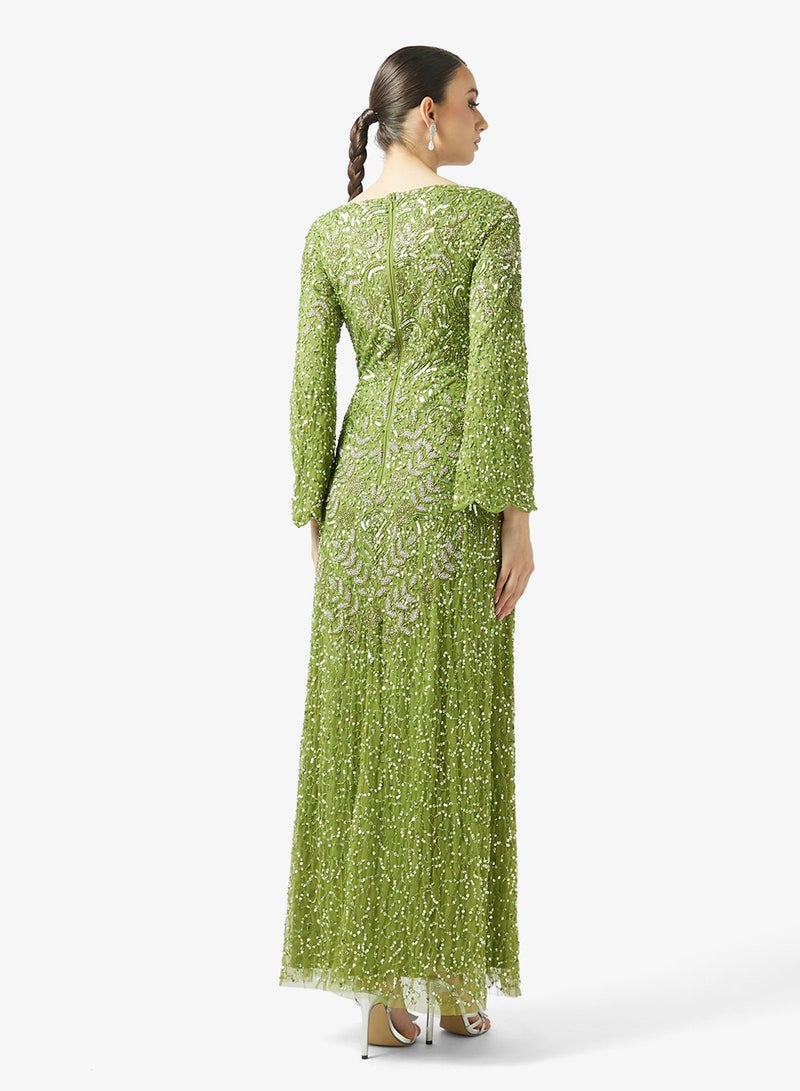 MARYISA Embellished Flared Sleeve Maxi Dress - Image 3