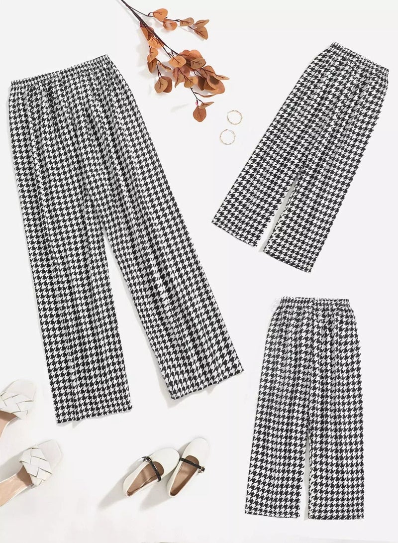 Girls 1pc Houndstooth Print Wide Leg Pants  - Image 3