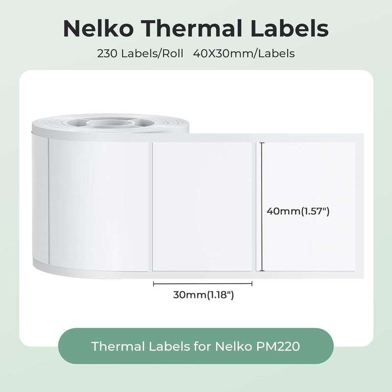 Nelko PM220 Label Maker Tape, Customized Label Printing Paper, 40 x 30 mm, Standard Laminated Office Labeling Tape Replacement, Thermal Label Tape for Home, Office, 230 Labels/Roll (White) - Image 2