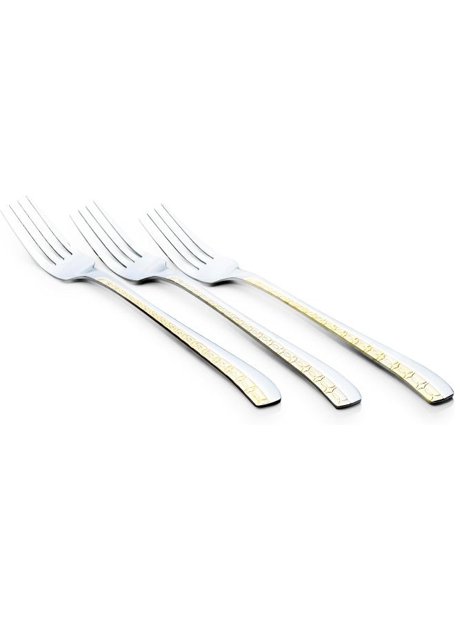 Cuisine Art Berger Dinner Forks Set Of 3, Stainless Steel Table Dining Forks, Golden Design - Image 1