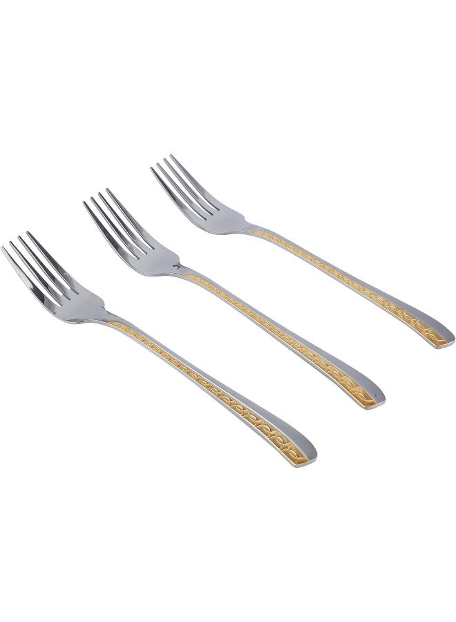 Cuisine Art Berger Dinner Forks Set Of 3, Stainless Steel Table Dining Forks, Golden Design - Image 5