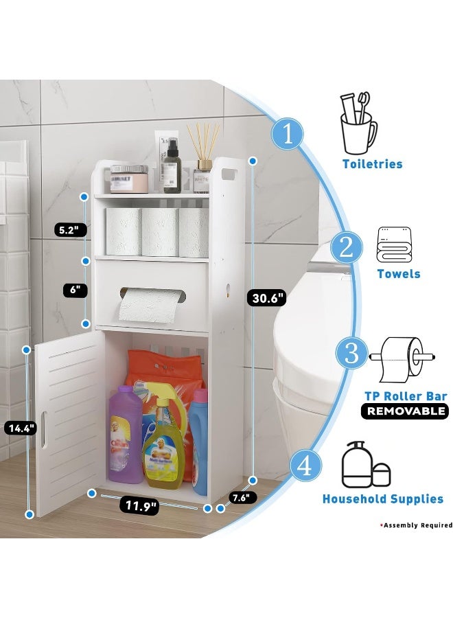 TPGP Wider Small TP Toilet Paper Storage Cabinet, Slim Bathroom Corner Storage Cabinet with Door and Tissue Dispenser, Waterproof and Durable, Freestanding, White  - Image 3