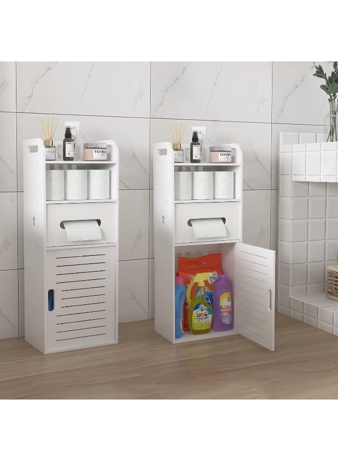 TPGP Wider Small TP Toilet Paper Storage Cabinet, Slim Bathroom Corner Storage Cabinet with Door and Tissue Dispenser, Waterproof and Durable, Freestanding, White  - Image 2