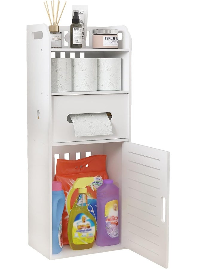 TPGP Wider Small TP Toilet Paper Storage Cabinet, Slim Bathroom Corner Storage Cabinet with Door and Tissue Dispenser, Waterproof and Durable, Freestanding, White  - Image 1