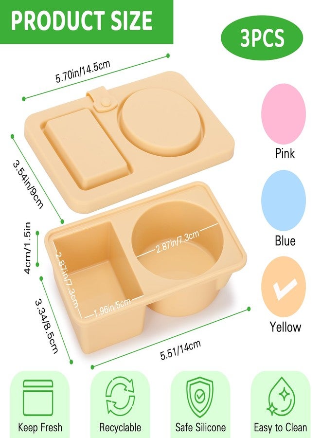 HOMQYTE 3 PCS Reusable Silicone Snack Containers with Lids Double Compartment Snack Box Container for Food Traval School Kids Adults (Pink&Yellow&Blue, 3P) - Image 2