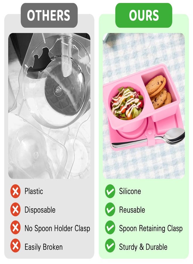 HOMQYTE 3 PCS Reusable Silicone Snack Containers with Lids Double Compartment Snack Box Container for Food Traval School Kids Adults (Pink&Yellow&Blue, 3P) - Image 4