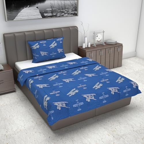 Divine Casa Blue Printed Single Bed Bedspread – 60x87 Inches – Lightweight & Soft with 1 Pillow Cover – Fly Away with Me Design - Image 1