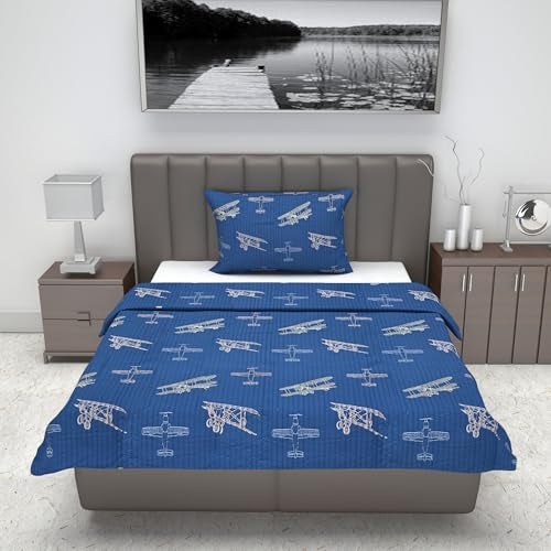 Divine Casa Blue Printed Single Bed Bedspread – 60x87 Inches – Lightweight & Soft with 1 Pillow Cover – Fly Away with Me Design - Image 2