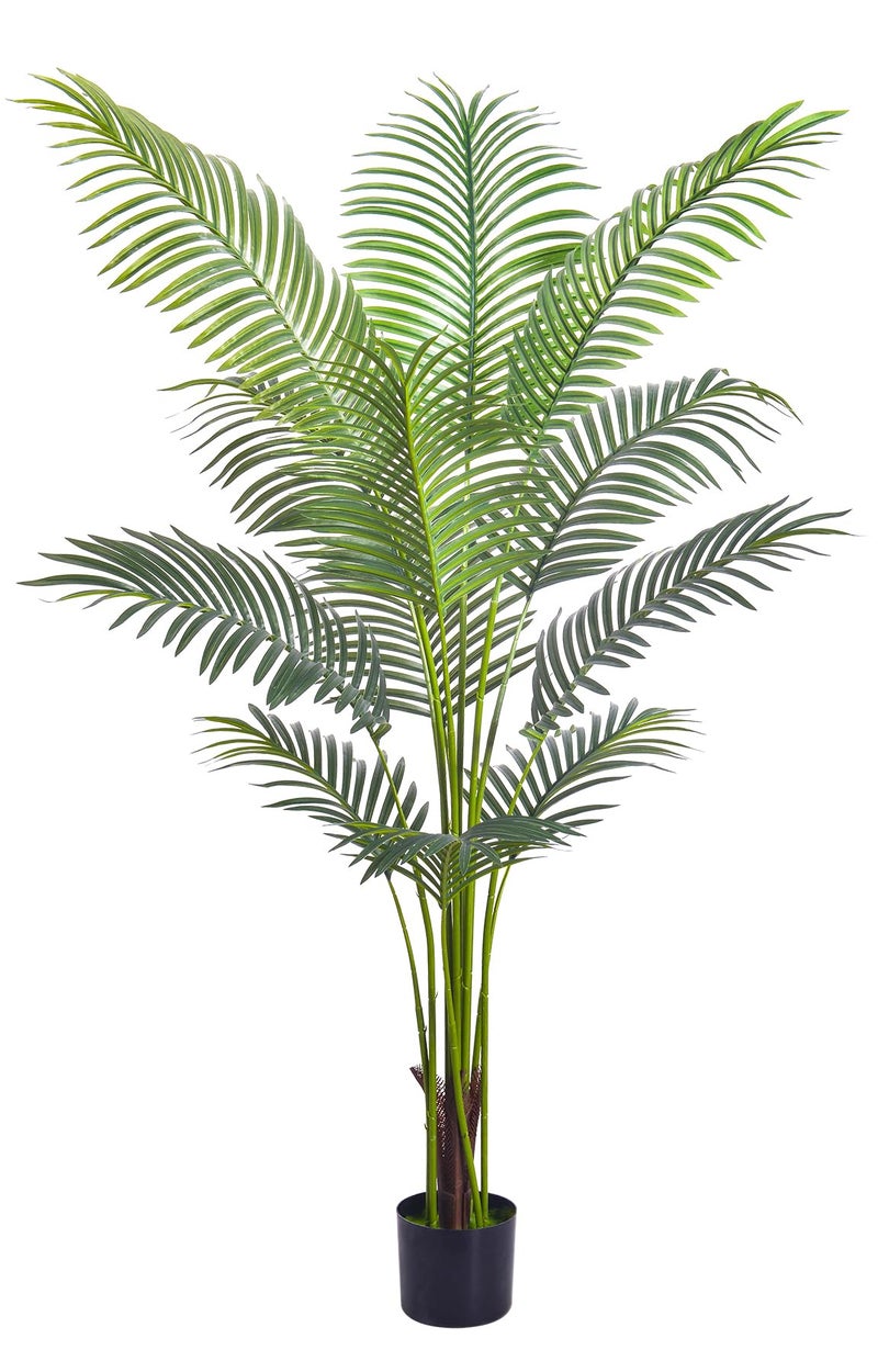 Artificial Golden Cane Palm Tree 5Feet Faux Plant for Home Decor Indoor Outdoor Faux Areca Palm Tree in Pot for Home Office Perfect Housewarming Gift with Adjustable Trunk