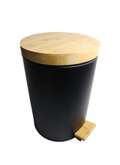 Generic Premium Step Trash Bin | Matte Stainless-Steel Finish & Bamboo-Lid | Soft-Closing | Fingerprint-Resistant | Suitable For Homes & Communal Spaces | 30 Liters | Black  - Image 1