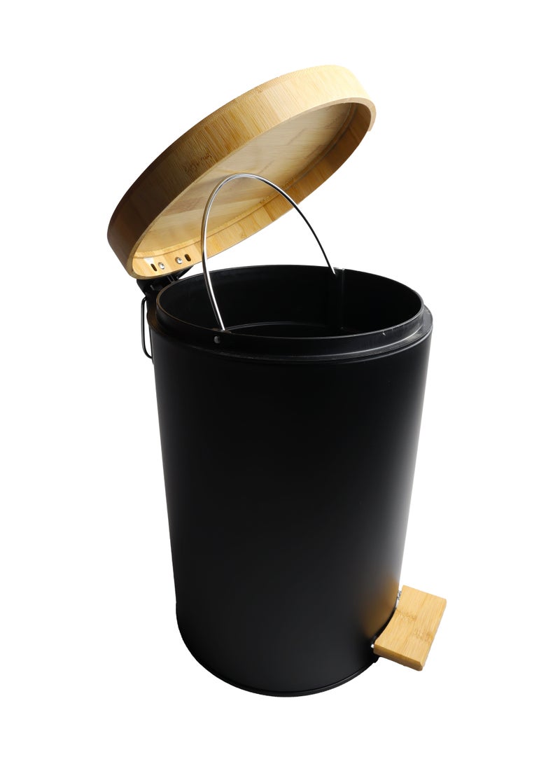 Premium Step Trash Bin | Matte Stainless-Steel Finish & Bamboo-Lid | Soft-Closing | Fingerprint-Resistant | Suitable For Homes & Communal Spaces | 30 Liters | Black  - Image 2
