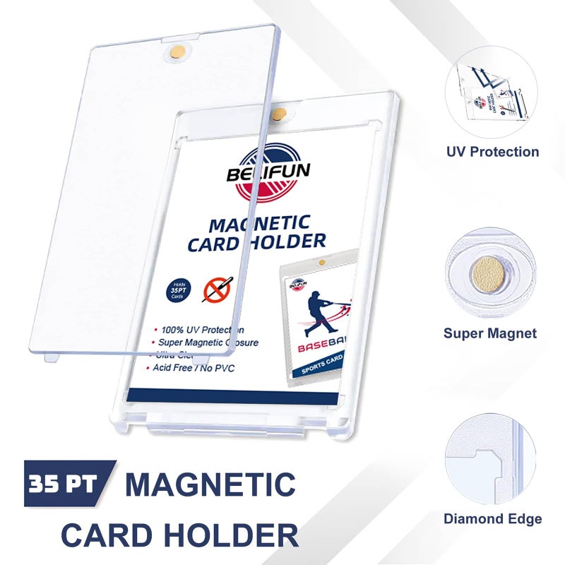 belifun 20-Pack One Touch Magnetic Card-Holders - 35PT Trading Card Holders, UV Protection Clear Acrylic Card Cases, Card Protector for Game, Baseball Sports Cards, Fit for Standard Cards Storage and Display - Image 4