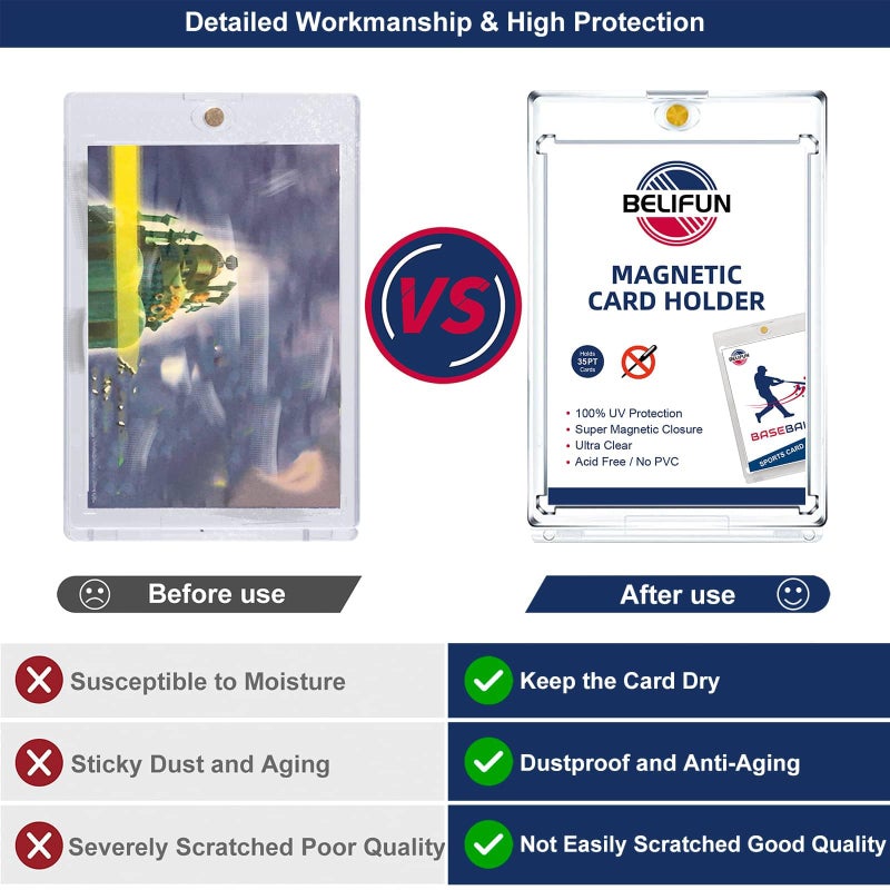 belifun 20-Pack One Touch Magnetic Card-Holders - 35PT Trading Card Holders, UV Protection Clear Acrylic Card Cases, Card Protector for Game, Baseball Sports Cards, Fit for Standard Cards Storage and Display - Image 3