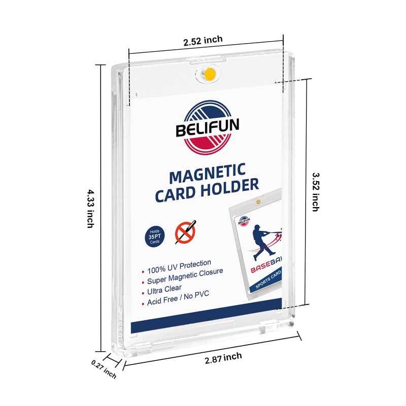 belifun 20-Pack One Touch Magnetic Card-Holders - 35PT Trading Card Holders, UV Protection Clear Acrylic Card Cases, Card Protector for Game, Baseball Sports Cards, Fit for Standard Cards Storage and Display - Image 2