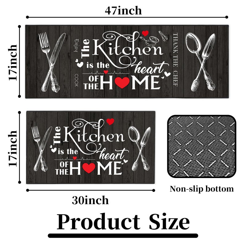 JWXCBIM Farmhouse Kitchen Rug 2 Piece Set, Black and White Rustic Vintage Style Theme Decor Kitchen Rugs, Absorbent Washable Non-Slip Floor Mats, Home Indoor Runner Carpet 17x30+17x47 Inches - Image 4