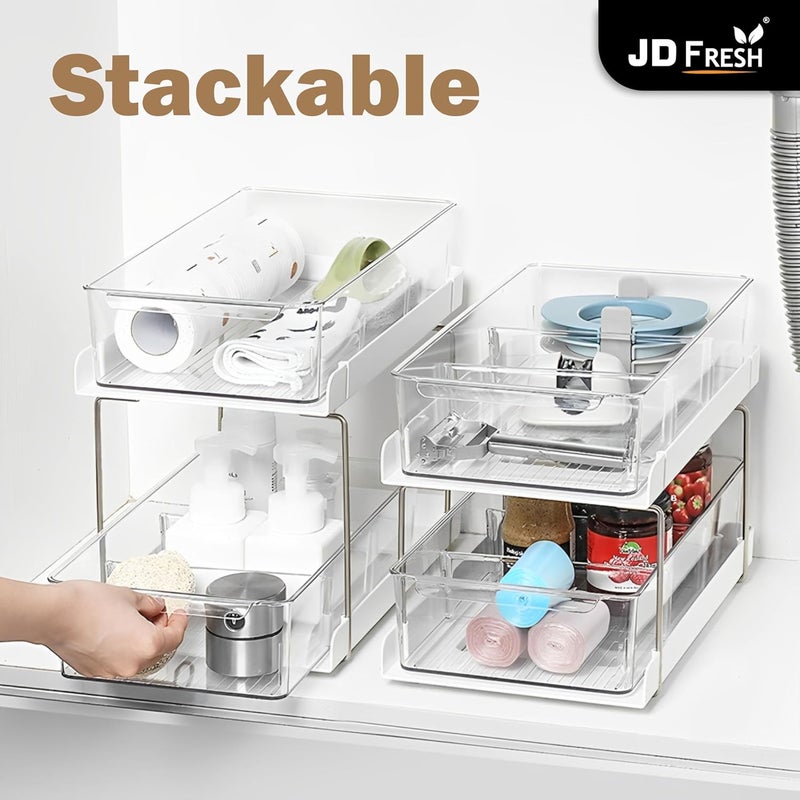 JD FRESH منظم تحت الحوض من بـ 3 طبقات / خزائن حمام شفافة / حاوية تخزين لسطح المنضدة / خزانة أدوية / أدراج وصناديق / تنظيم قابل للسحب مع مسار للمخزن / المطبخ / المكتب - Image 2