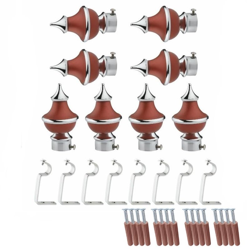 GLOXY Trophy Shape Stainless Steel ABS Curtain Bracket Parda Holder with Support 1 Inch Rod Pocket Finials Designer Door and Window Rod Support Fittings Curtain Rod HolderMaroon Pair of 4