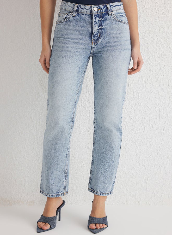 trendyol Light Blue Regular Waist Straight Cut Straight Jeans - Image 1