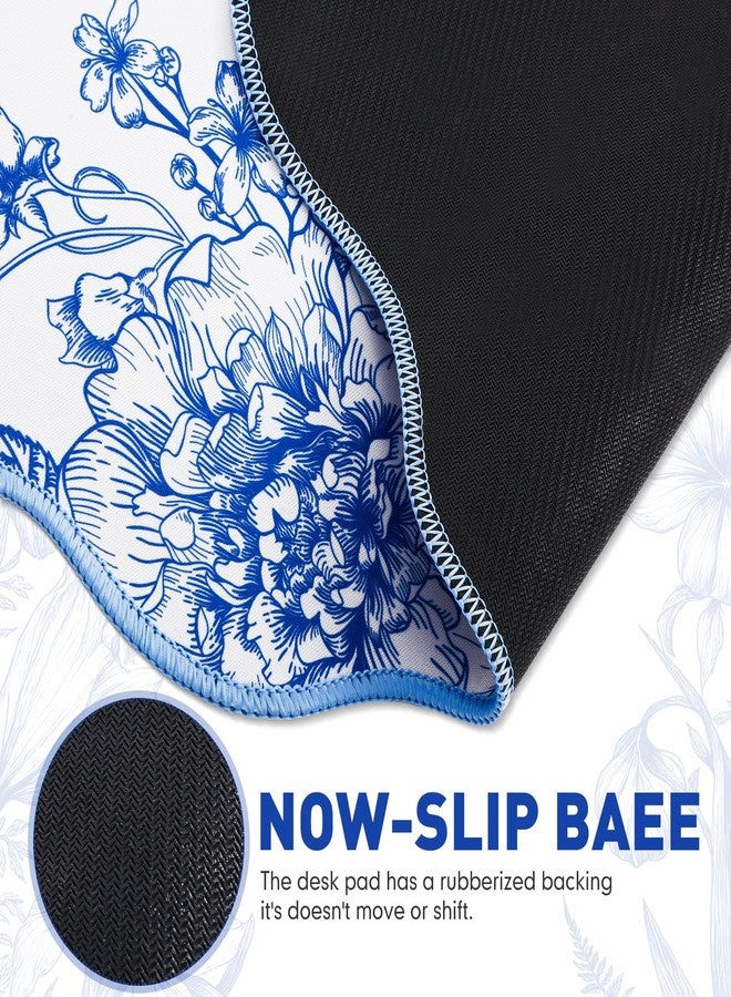 Kingdder Scalloped Desk Mat Large Blue and White Floral Chinoiserie Mouse Pad 31.5" x 15.7" Aesthetic Vintage Nonslip Rubber Base Keyboard Pad for Laptop Computer Dorm Home Office Gaming - Image 3