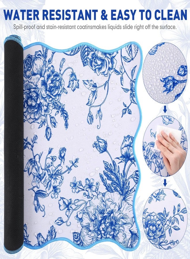 Kingdder Scalloped Desk Mat Large Blue and White Floral Chinoiserie Mouse Pad 31.5" x 15.7" Aesthetic Vintage Nonslip Rubber Base Keyboard Pad for Laptop Computer Dorm Home Office Gaming - Image 5