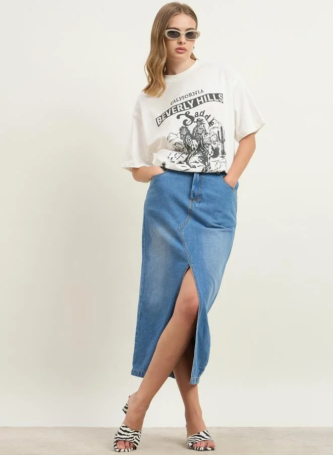 ستايلي Styli Cream Beverly Hills Graphic Oversized T-Shirt