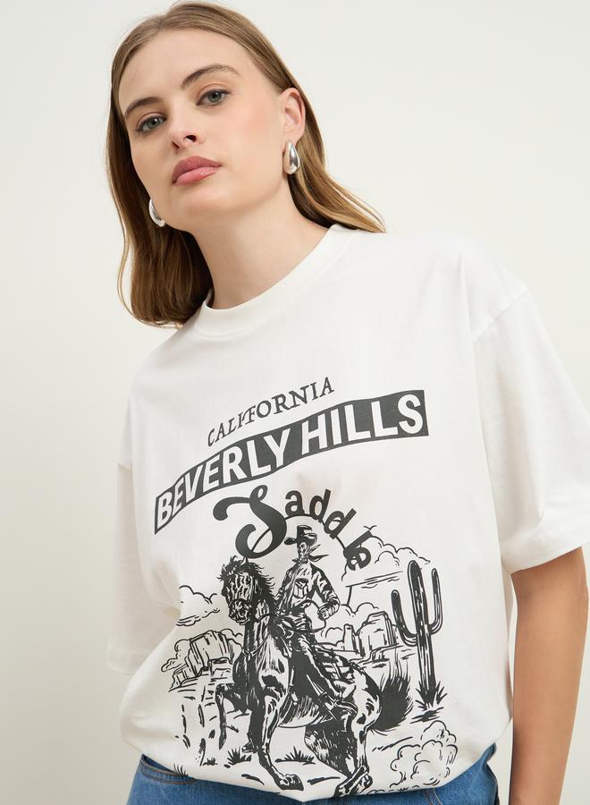 Styli Cream Beverly Hills Graphic Oversized T-Shirt - Image 4