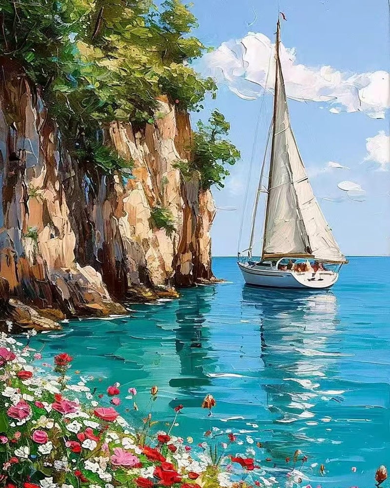 Mrnsiet Sailboat DIY Paint by Numbers for Adults, Coastal Sail Boat Paint by Number for Beginners, DIY Landscape Painting by Number Kits Oil Paint Drawing Canvas Home Decor 16x20 Inch - Image 1