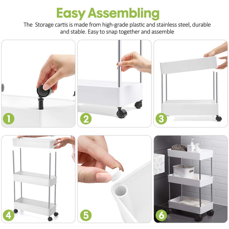 KPX E World | Slim Rolling Storage Cart Kitchen Shelves Organizer With Casters.Wheels Mobile Bathroom Slide Utility Cart, Small Shelf For Laundry Room, Make Up, Home School, Dorm Room White, Slim-4Tier - Image 5