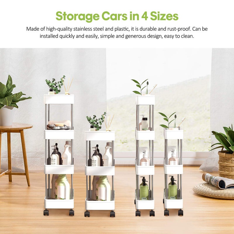 KPX E World | Slim Rolling Storage Cart Kitchen Shelves Organizer With Casters.Wheels Mobile Bathroom Slide Utility Cart, Small Shelf For Laundry Room, Make Up, Home School, Dorm Room White, Slim-4Tier - Image 2