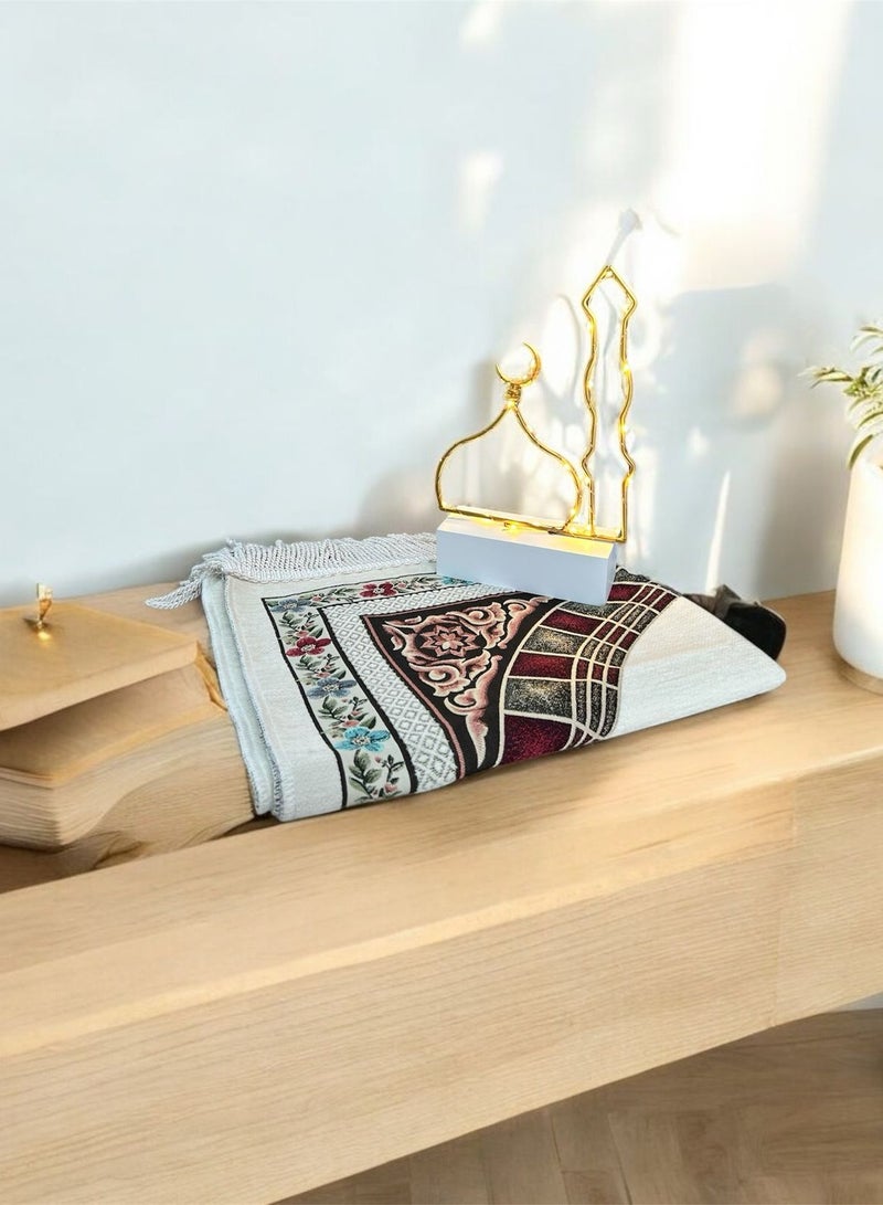 Sajadati Premium Ramadan Gift Set – Luxury Cream Turkish Prayer Mat (120x60 cm) & Elegant Gold Mosque with Lights – Islamic Gift for Ramadan, Eid, Muslim Prayer Rug & Home Décor - Image 2