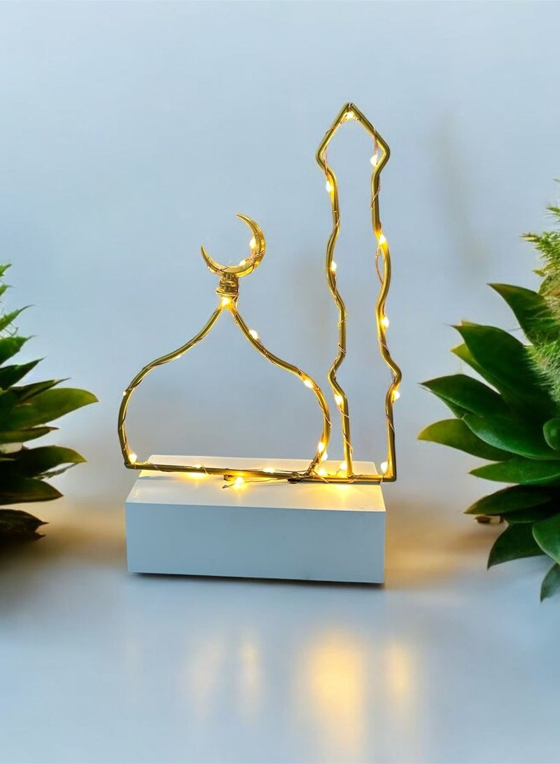 Sajadati Premium Ramadan Gift Set – Luxury Cream Turkish Prayer Mat (120x60 cm) & Elegant Gold Mosque with Lights – Islamic Gift for Ramadan, Eid, Muslim Prayer Rug & Home Décor - Image 1