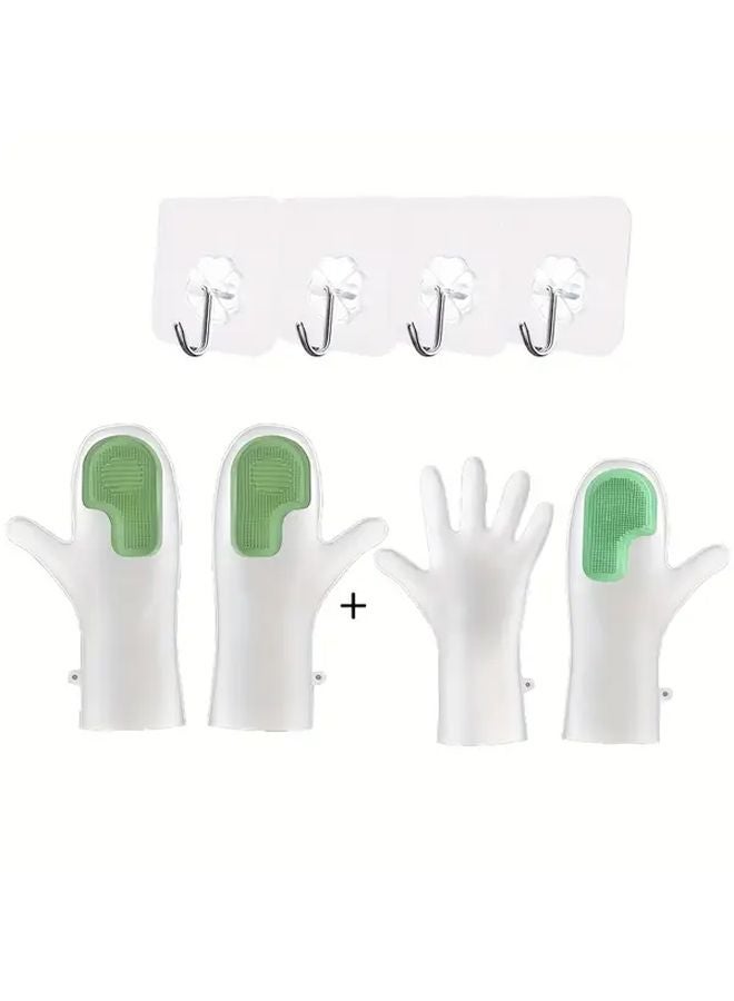 Green Double Glove Brush and Single Glove Brush Set with 4 Hooks for Household Cleaning - Image 1