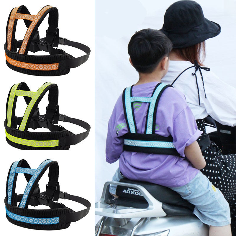Electric Motorcycle children's safety strap simple riding battery car baby drop-resistant artifact child seat strap(Orange [luxury] one-shoulder protective baby bag) - Image 1