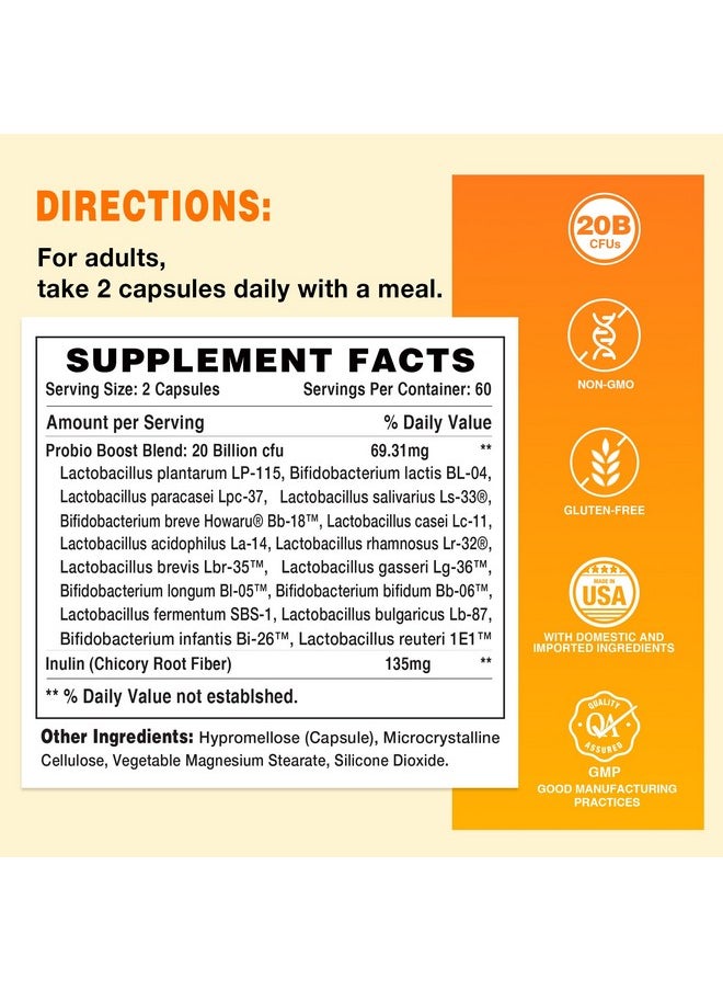 VITAMIN WORLD Vitamin World Probiotic 16, 20 Billion CFU, 16 Strains with Prebiotic Fiber for Digestive & Immune Health, Probiotics for Women & Men, Non-GMO, Gluten Free, 120 Veggie Capsules, 60 Day Supply  - Image 2