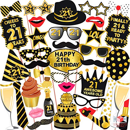 Wobbox 21th Birthday Photo Booth Party Props Black & Golden, Birthday Party Decoration, Birthday Party Item, Birthday Party Props - Image 1