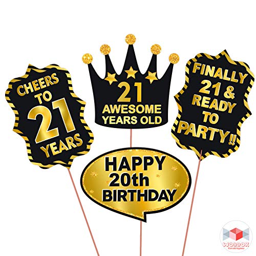 Wobbox 21th Birthday Photo Booth Party Props Black & Golden, Birthday Party Decoration, Birthday Party Item, Birthday Party Props - Image 2