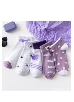 Five pairs of breathable student sports boat socks solid color