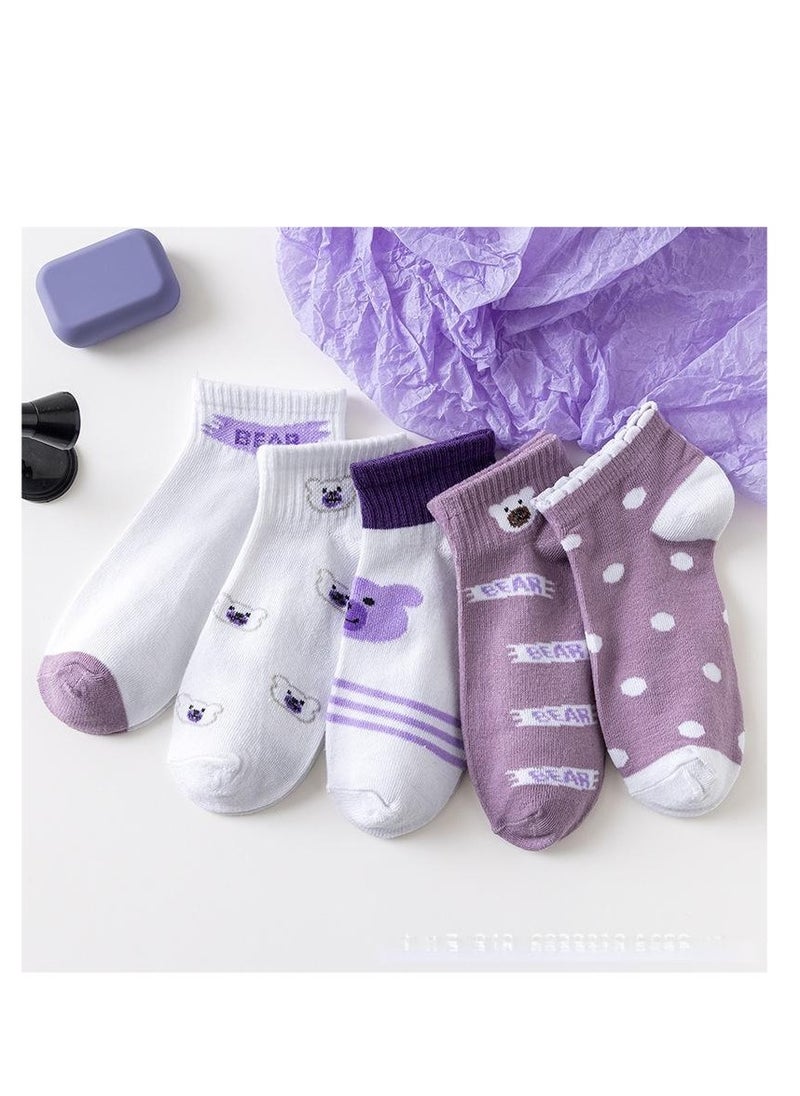 General - Five pairs of breathable student sports boat socks solid color - Image 1