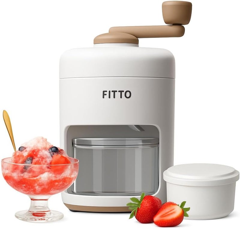 FITTO Hand Made Shaved Ice Machine, Portable Snow Cone Maker, Manual Ice Crusher with Stainless Steel Blades, Includes Freezing Mold for Smoothies & Cold Drinks - Image 1