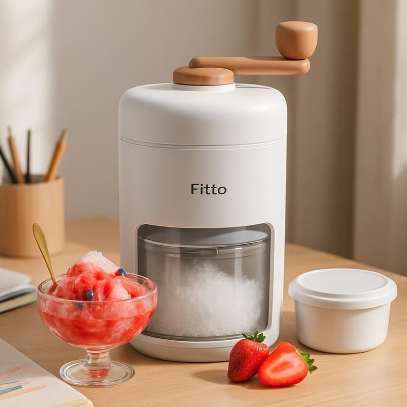 FITTO Hand Made Shaved Ice Machine, Portable Snow Cone Maker, Manual Ice Crusher with Stainless Steel Blades, Includes Freezing Mold for Smoothies & Cold Drinks - Image 2