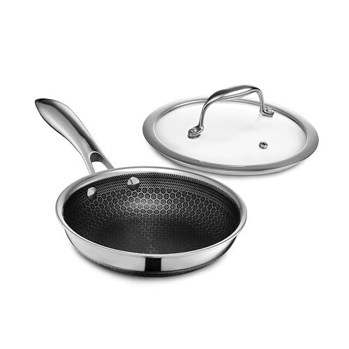 HexClad Hybrid Nonstick 7-Inch Frying Pan with Tempered Glass Lid, Stay-Cool Handle, Dishwasher-Friendly, Oven-Safe Up to 900°F, Induction Ready, Compatible with All Cooktops - Image 1