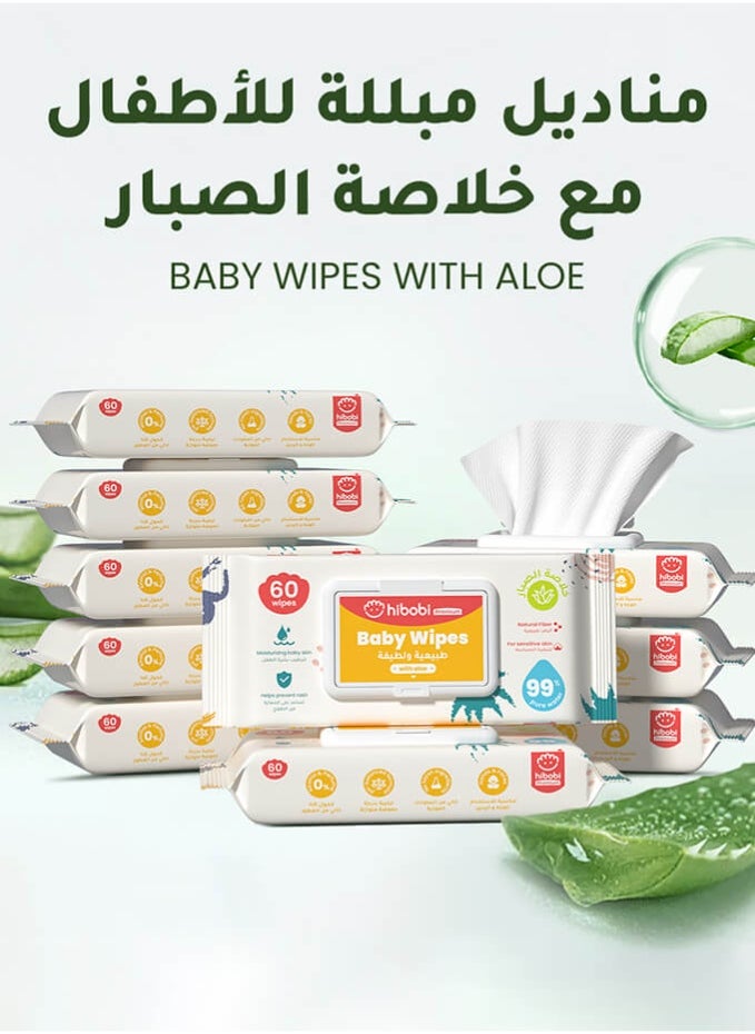 hibobi 99% Water Gentle Cleansing Baby Refresh Wipes With Hydrating Power of Aloe Vera, Pack of 10, 600 Count  - Image 1