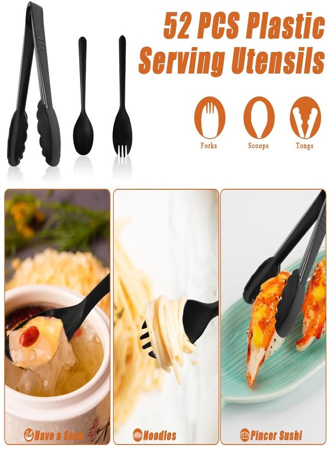 SEILETOO 52PCS Black Disposable Serving Utensils, Includes 20PCS Spoons, 20PCS Forks and 12PCS Serving Tongs, Serving Spoons/Forks for Buffet, Party, Wedding, Holiday Events Catering Supplies - Image 3