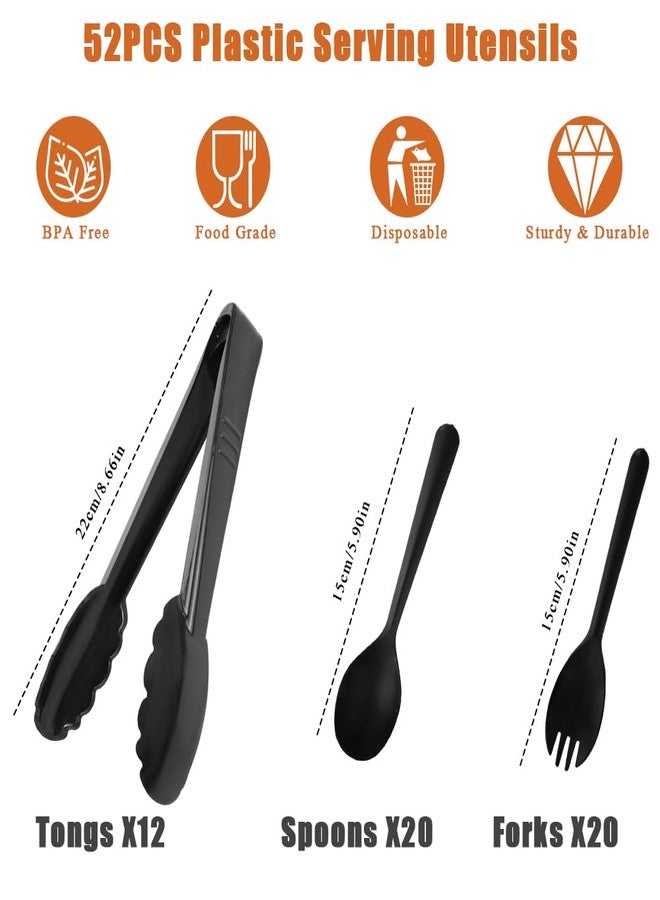 SEILETOO 52PCS Black Disposable Serving Utensils, Includes 20PCS Spoons, 20PCS Forks and 12PCS Serving Tongs, Serving Spoons/Forks for Buffet, Party, Wedding, Holiday Events Catering Supplies - Image 2