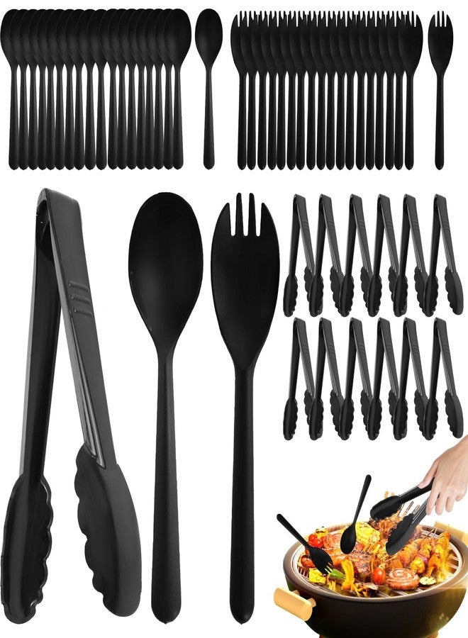 SEILETOO 52PCS Black Disposable Serving Utensils, Includes 20PCS Spoons, 20PCS Forks and 12PCS Serving Tongs, Serving Spoons/Forks for Buffet, Party, Wedding, Holiday Events Catering Supplies - Image 1