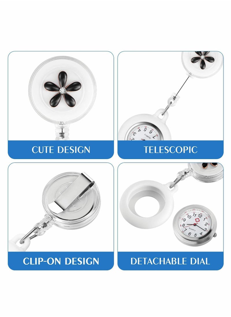 Y&D Retractable Nurse Watches, Clip-on Hanging Fob Portable Pocket Watch with Cute Flower Pattern, Lapel Watches for Nurses Doctors Silicone Cover  - Image 4