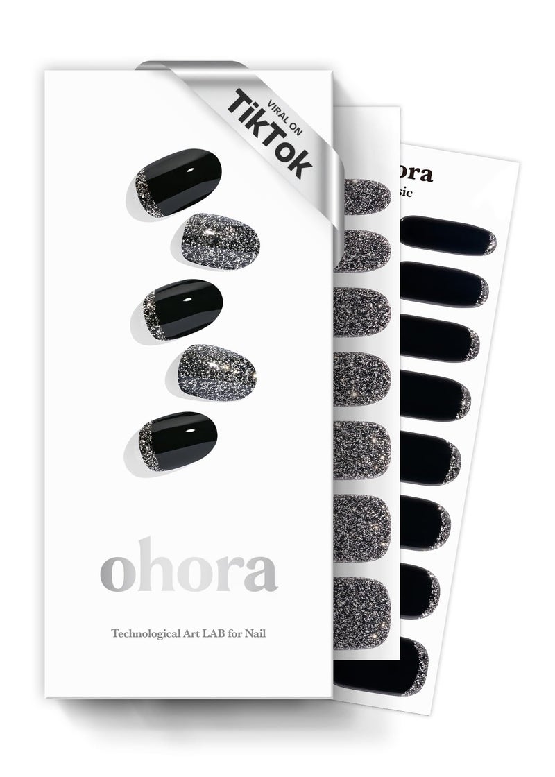 ohora Semi Cured Gel Nail Strips (N Party Night) - Dark, Glitter, Works with Any UV/LED Lamps, Salon-Quality, Long Lasting, Easy to Apply & Remove - Includes 2 Prep Pads, Nail File & Wooden Stick - Image 1