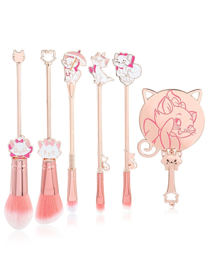 general Makeup Brush Set, Anime Mary Cat Makeup Brush Set Series, Stitch Items for Girls Women - 6 Pieces Pink Set - Image 1