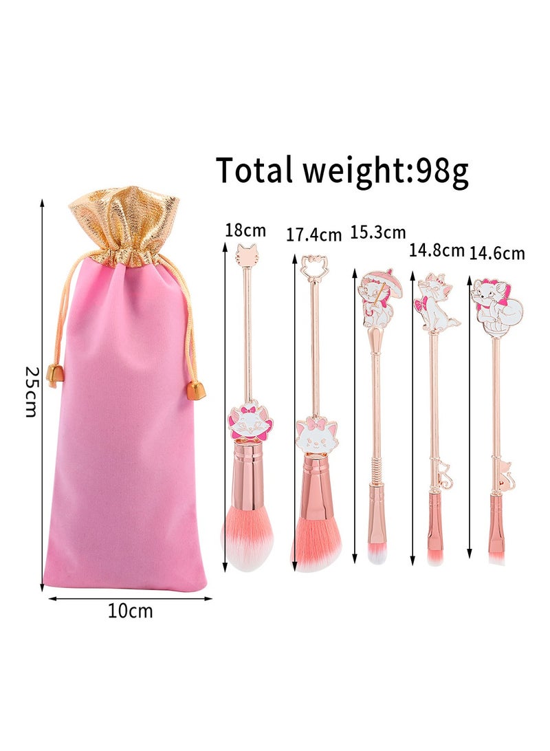 general Makeup Brush Set, Anime Mary Cat Makeup Brush Set Series, Stitch Items for Girls Women - 6 Pieces Pink Set - Image 4