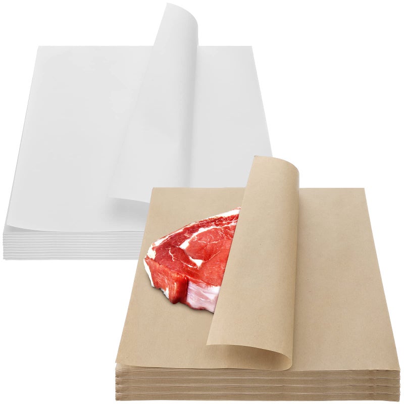 Eersida Eersida 120 Pieces Butcher Paper Crafting Meat Paper Sheets for Sublimation Disposable White Brown Wrapping Supplies for Food Service BBQ Accessories12 x 12 Inches 